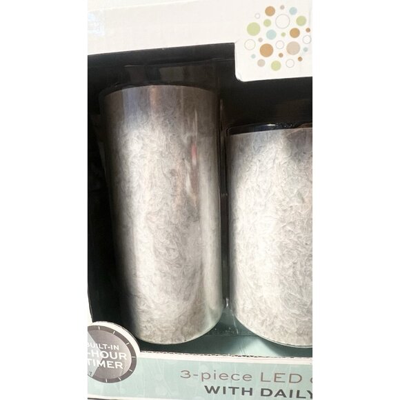 LED Light Gray Candle Set 3 Pc Flameless Wax Order Home w/ Daily Timer - Picture 6 of 9
